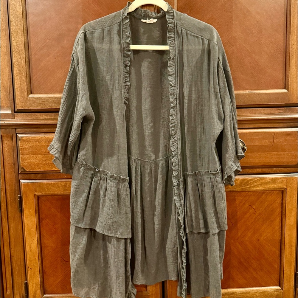 Easel Charcoal Ruffled Open-Front Tunic